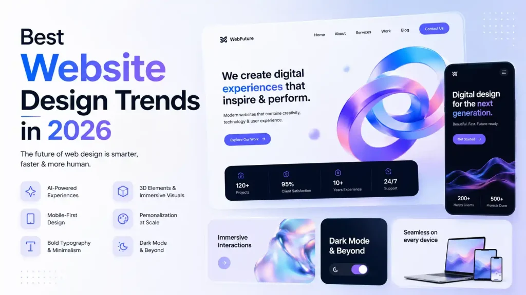 Best Website Design Trends in 2026 showcasing modern UI UX elements by Onetech Solution