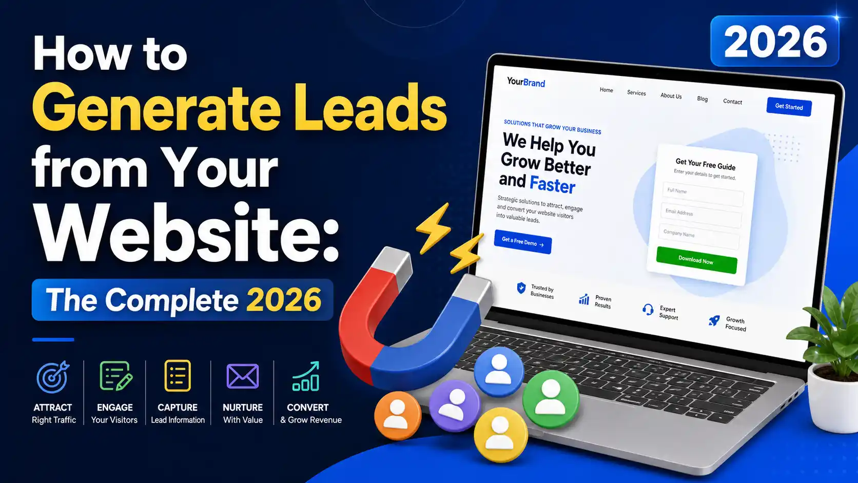 How to Generate Leads from Your Website blog title displayed on a laptop screen.